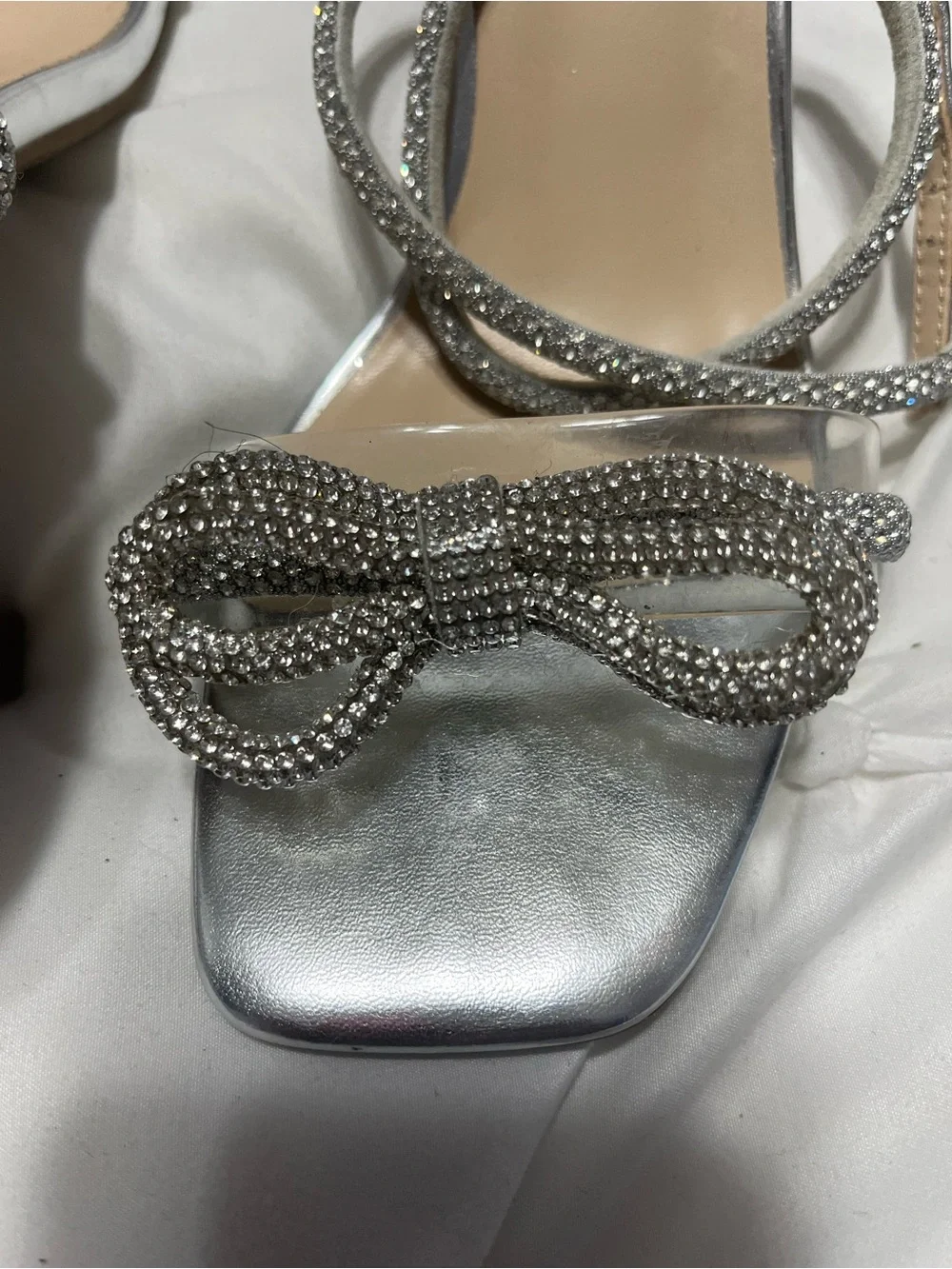 Dream Pairs Silver Crystal Bow Strappy Heels